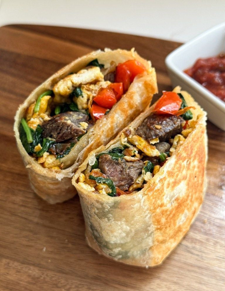 Steak, Egg & Spinach Breakfast Burrito